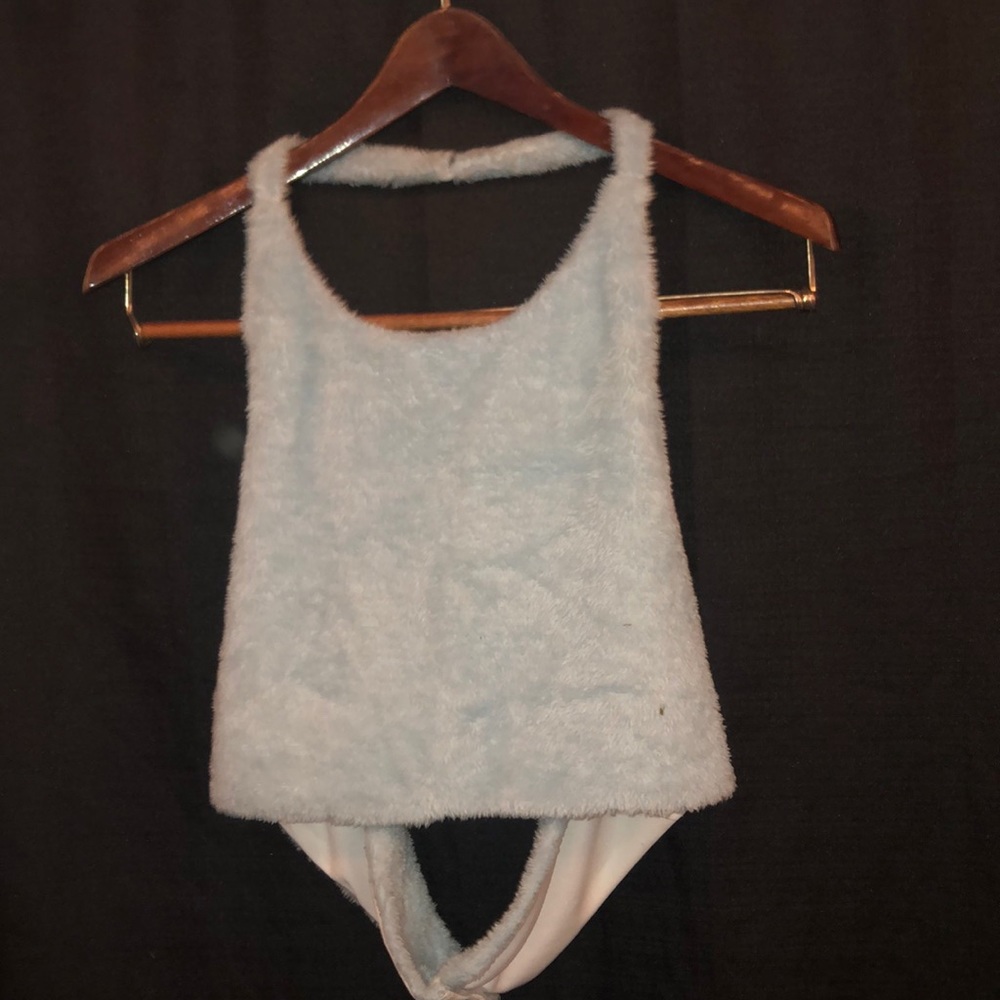 blue fuzzy halter top